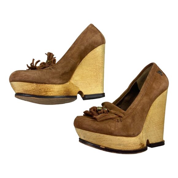 Sam Edelman Womens Wesley Tasseled Wedge Pumps Tan PlatformLeather Size 7M - Picture 5 of 11